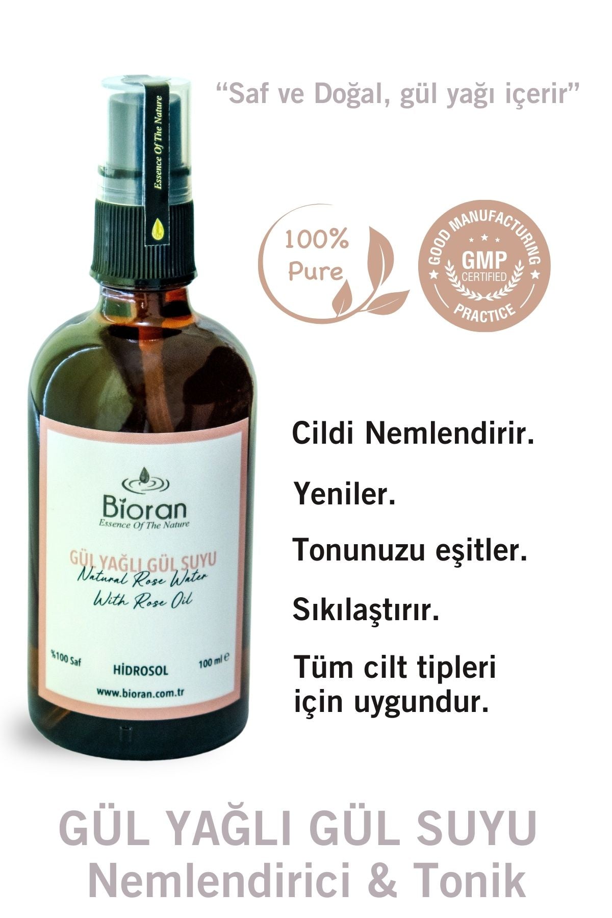 3'lü Gül Yağlı Gül Suyu Aydınlatıcı ve Gözenek Sıkılaştırıcı Sprey Tonik 100 ml