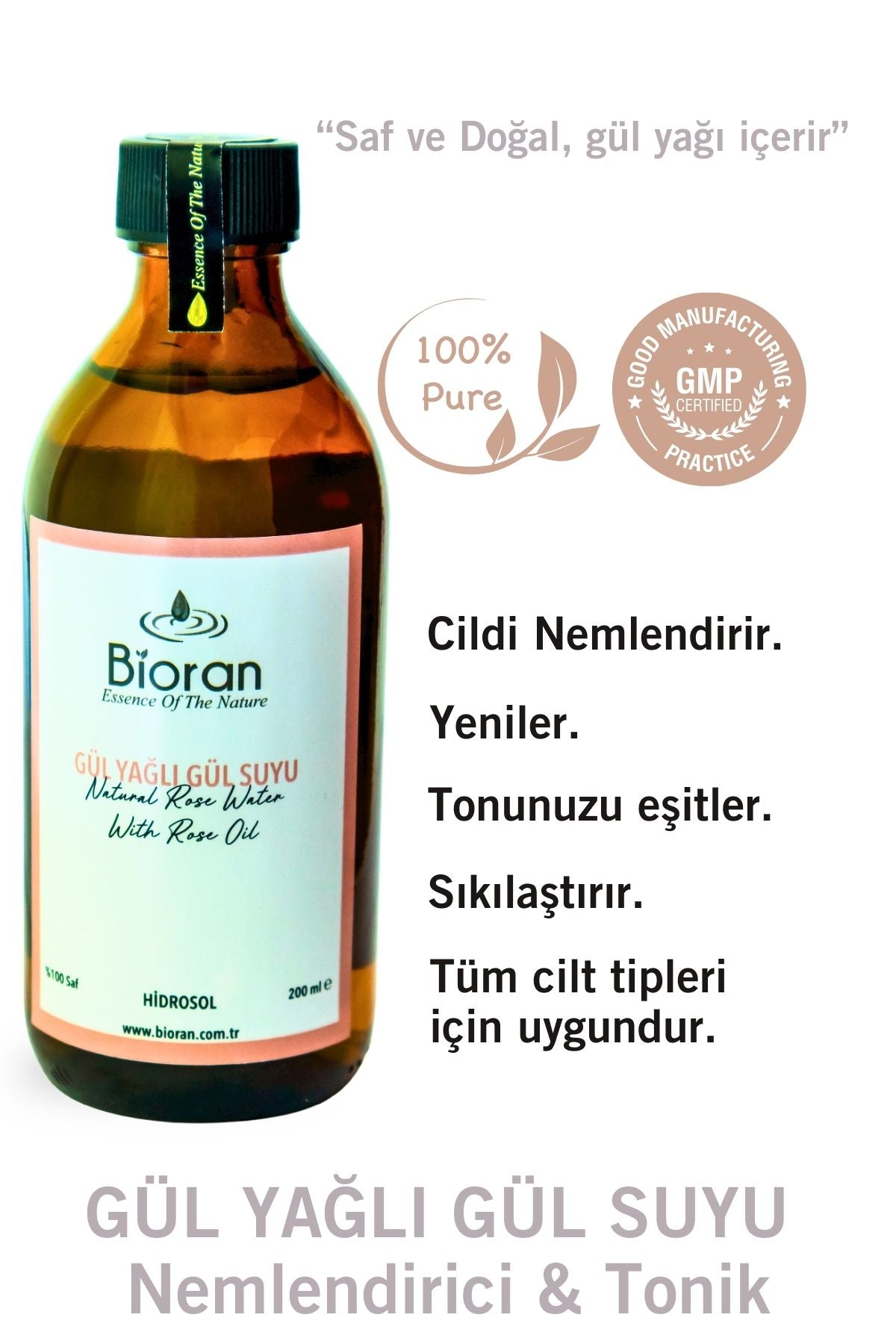 Gül Yağlı Gül Suyu Aydınlatıcı ve Gözenek Sıkılaştırıcı Tonik 200 ml (fliptop kapak)